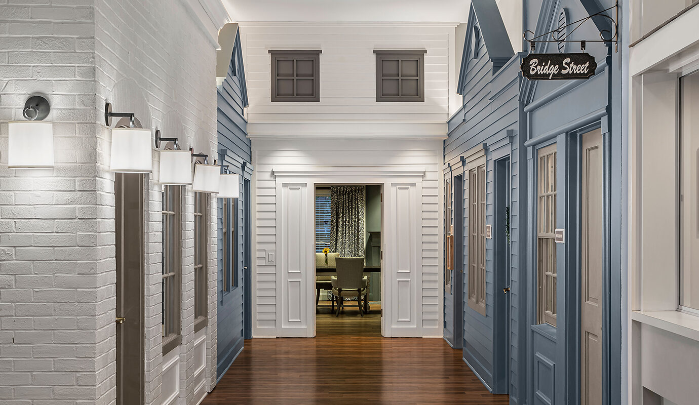 Cute hallway with doorways that look like a main street