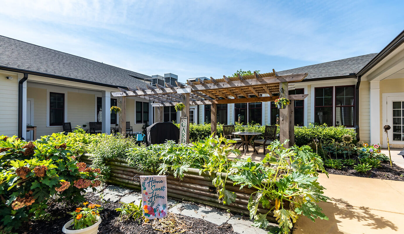 Pergola patio with garden and seating