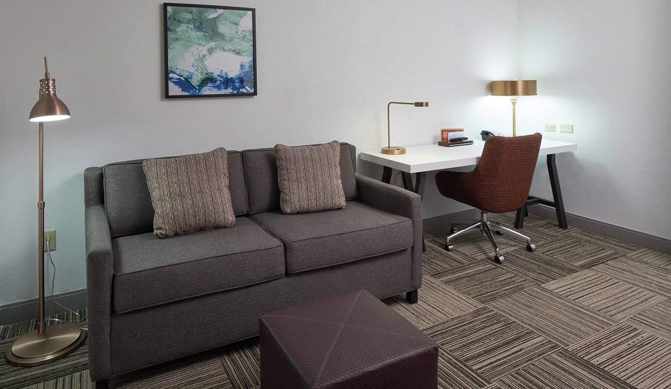 Guest room couch and desk