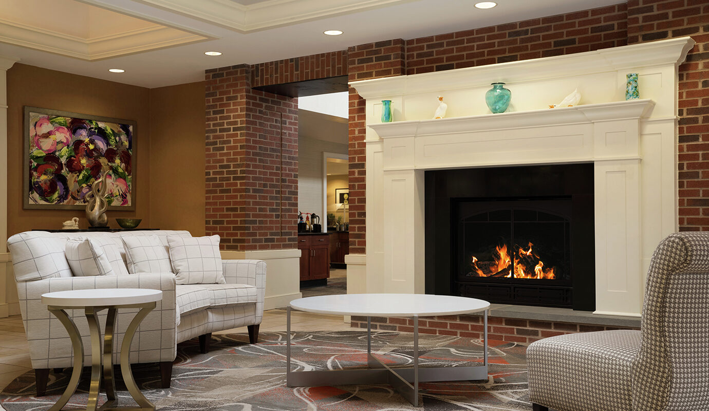 Large fireplace with seating