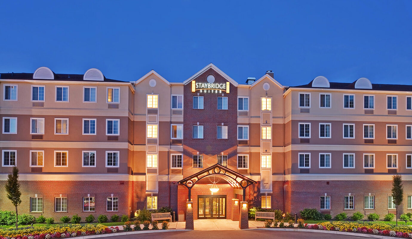 Front exterior view of the Staybridge Suites