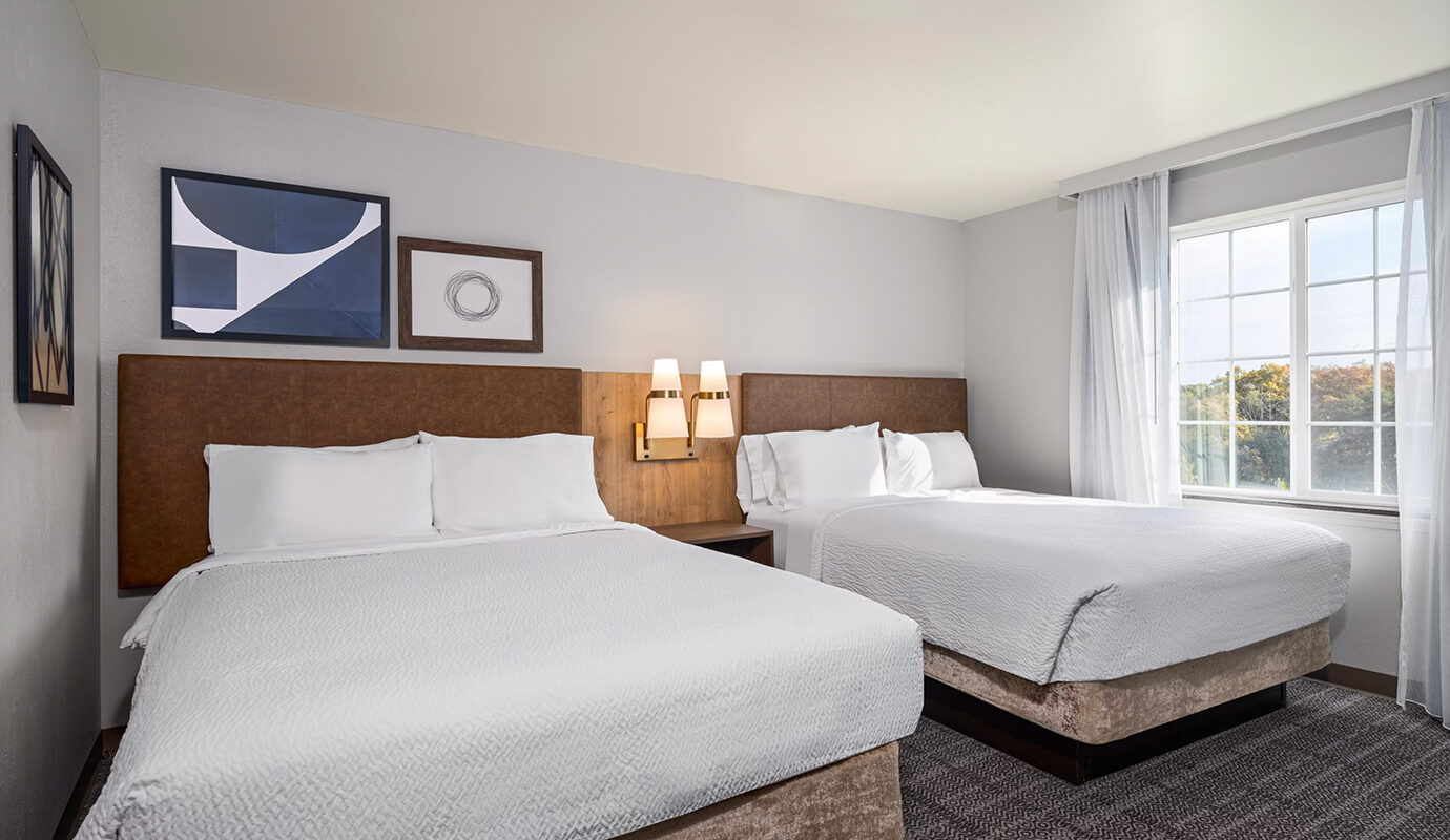 Guest room with two full size beds