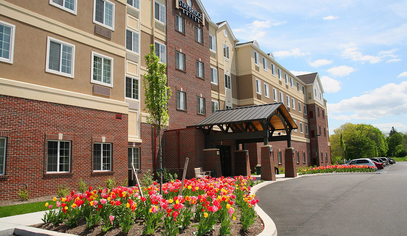 Outdoor view of the Staybridge Suites from the front