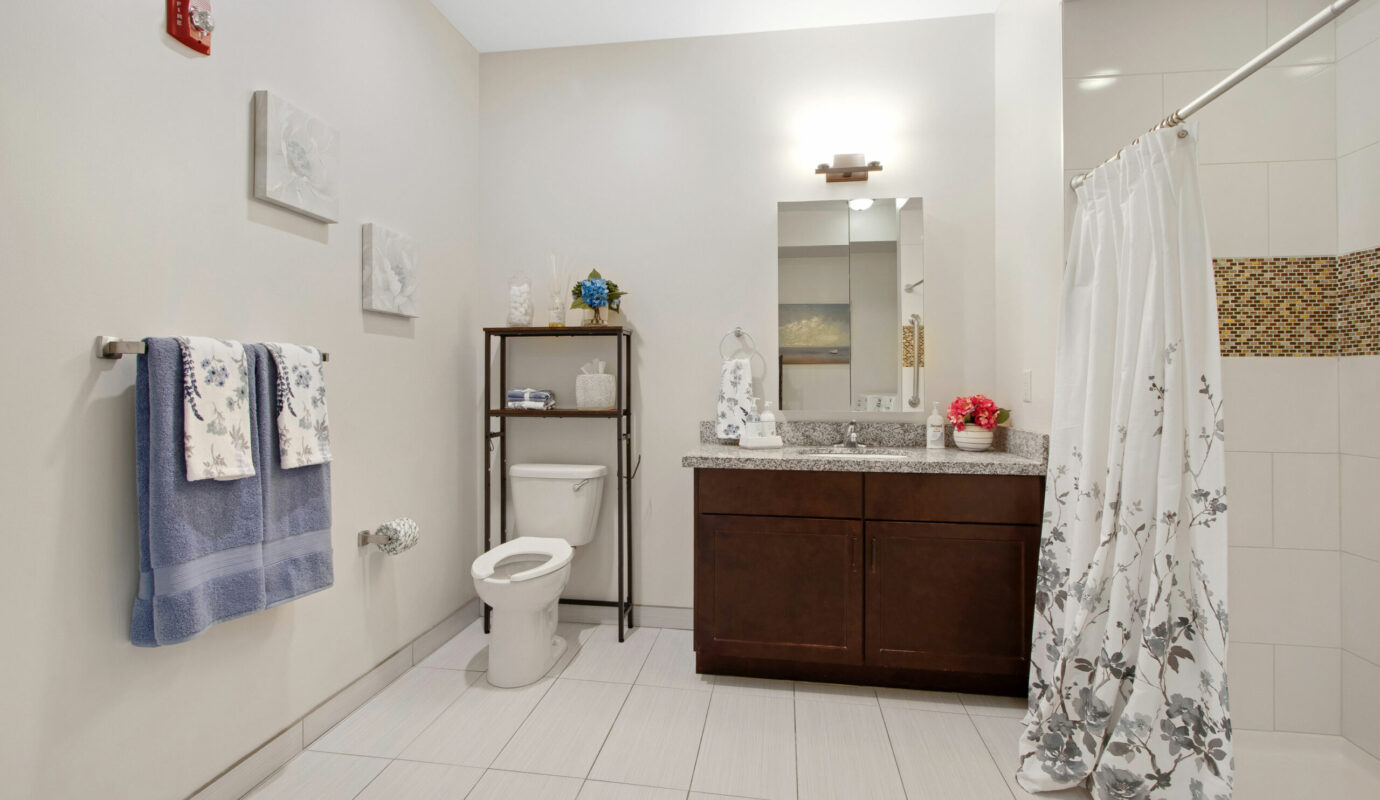 bathroom at orchard heights independent living apartment