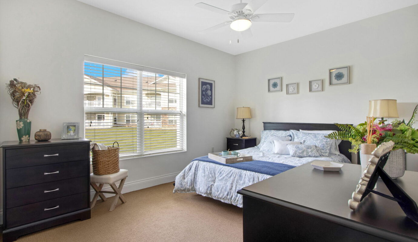 bedroom at orchard heights independent living apartment